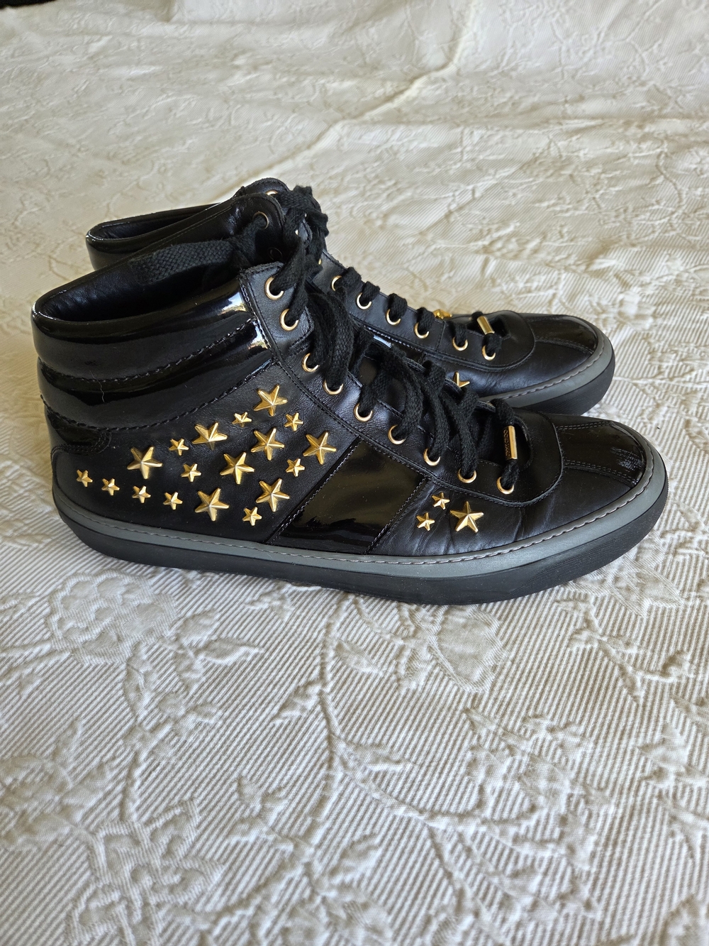 Jimmy Choo | Belgravia Black High-Top Sneakers with Gold Star Studs